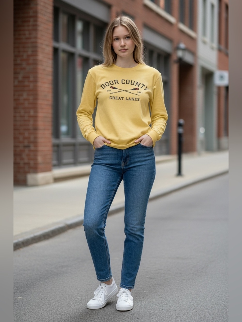 Yellow Long Sleeve Shirt with Door County Print
